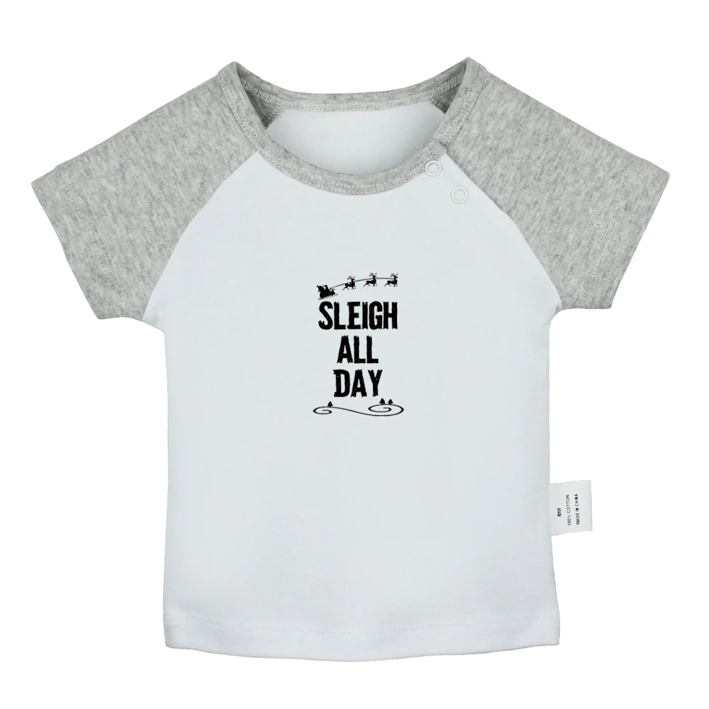 

SLEIGH ALL DAY We Wish You A Merry Christmas Design Newborn Baby T-shirts Toddler Graphic Raglan Color Short Sleeve Tee Tops