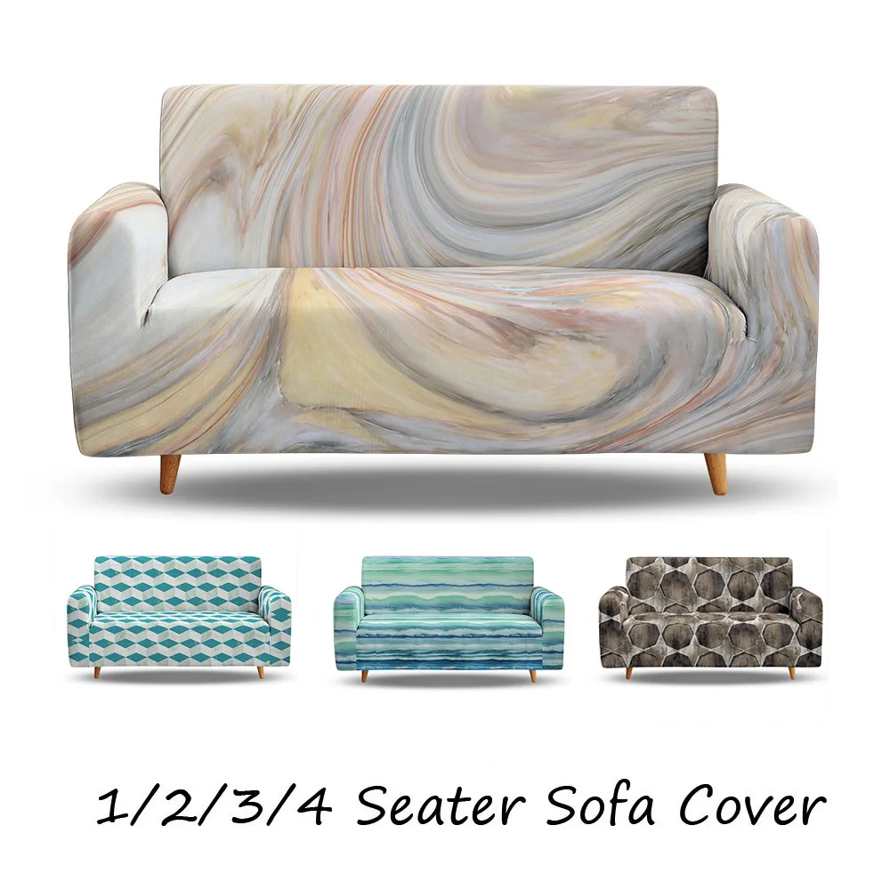 

Marble Texture Pattern Sofa Covers for Living Room Stretch Non-slip Couch Cover Sofa Slipcover Chair Protector 1/2/3/4 Seater