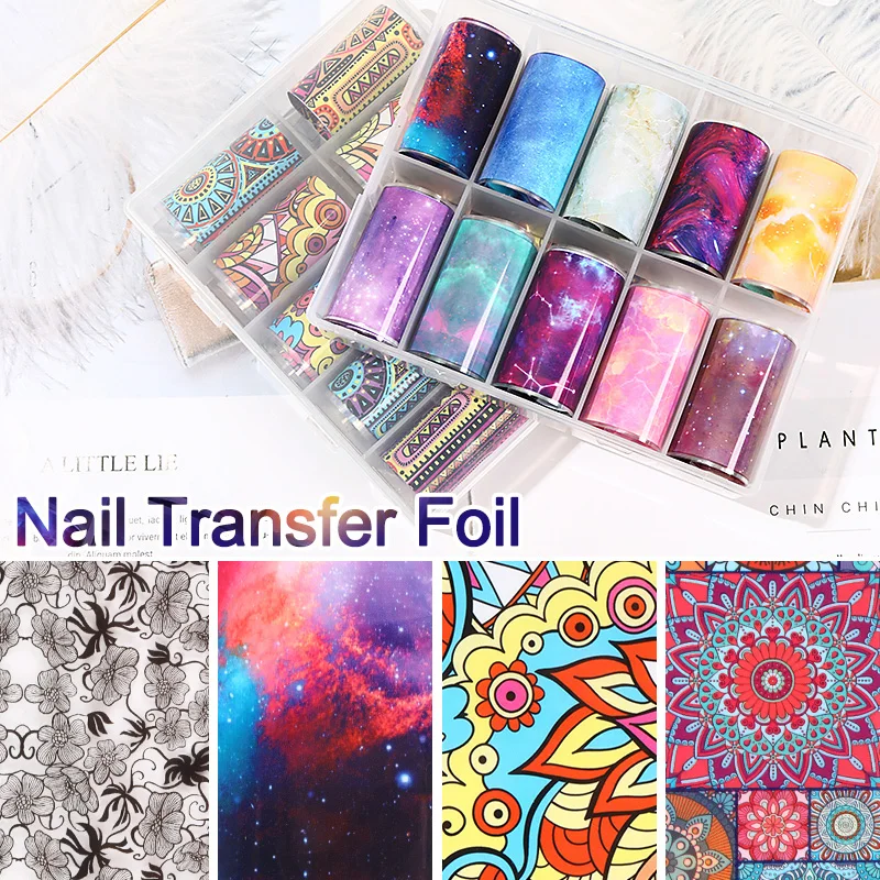 

2.5*50cm Mixed Colors Nail Foils Flower Sky Galaxy Floral Foils Paper Nail Art Transfer Sticker Nail Art Decal Nails Accessories