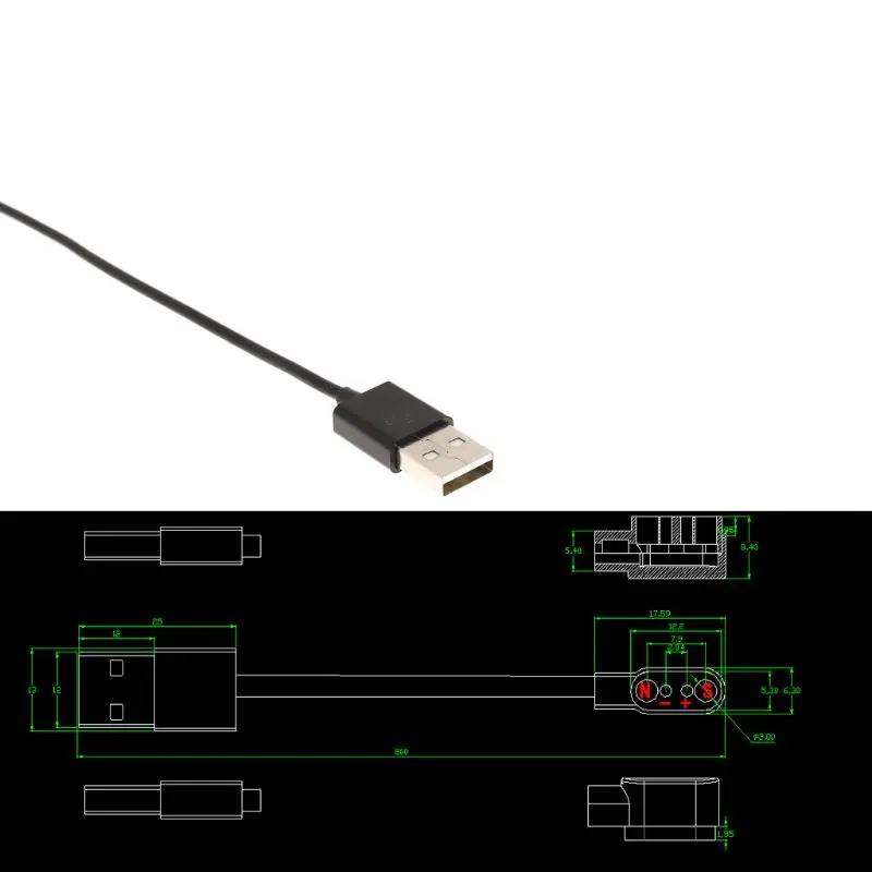 

80cm Magnetic USB Charge Charging Cable Cord For Smart Watch with Magnetics Plug 2.84mm Q81E