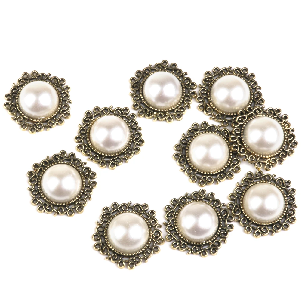 

10pcs Round Pearl Button Flatback Embellishment Wedding Scrapbooking Decor