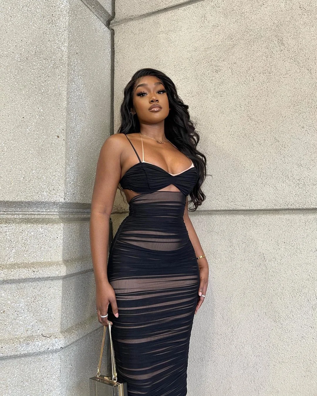 

New Sexy Lace Up Halter Midi Pencil Dress Sheer Mesh Patchwork Skinny Bodycon Sleeveless Strap Pleated Stretch Party Dress