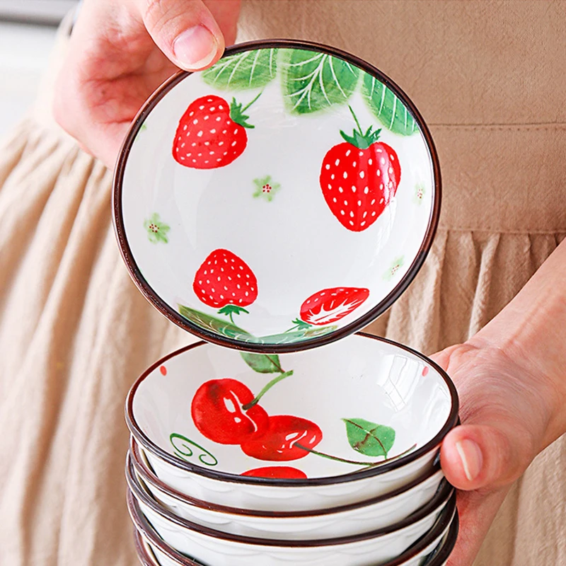 

Mini Creative Ceramic Saucer Small Dishes Strawberry Cartoon Pattern Household Utensils Plates for Food