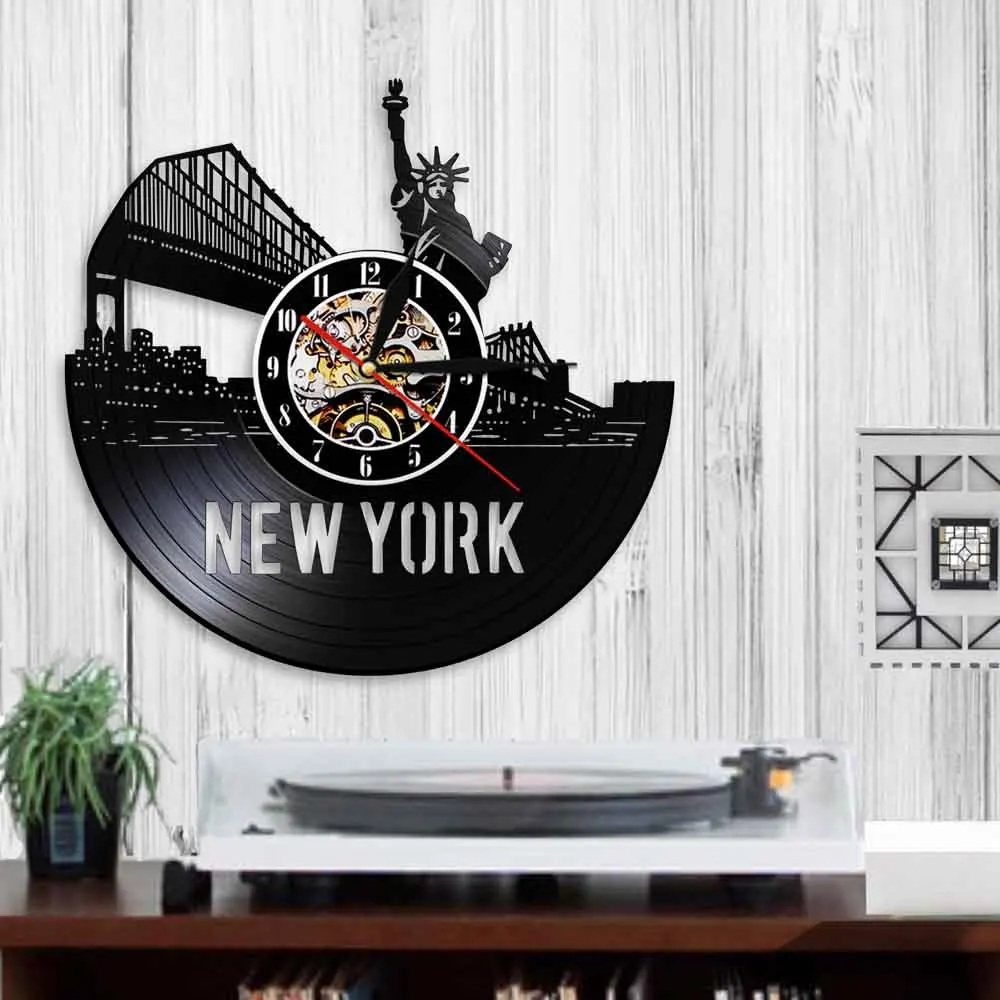 Современные эксклюзивные настенные часы Нью Йорк с изображением городского