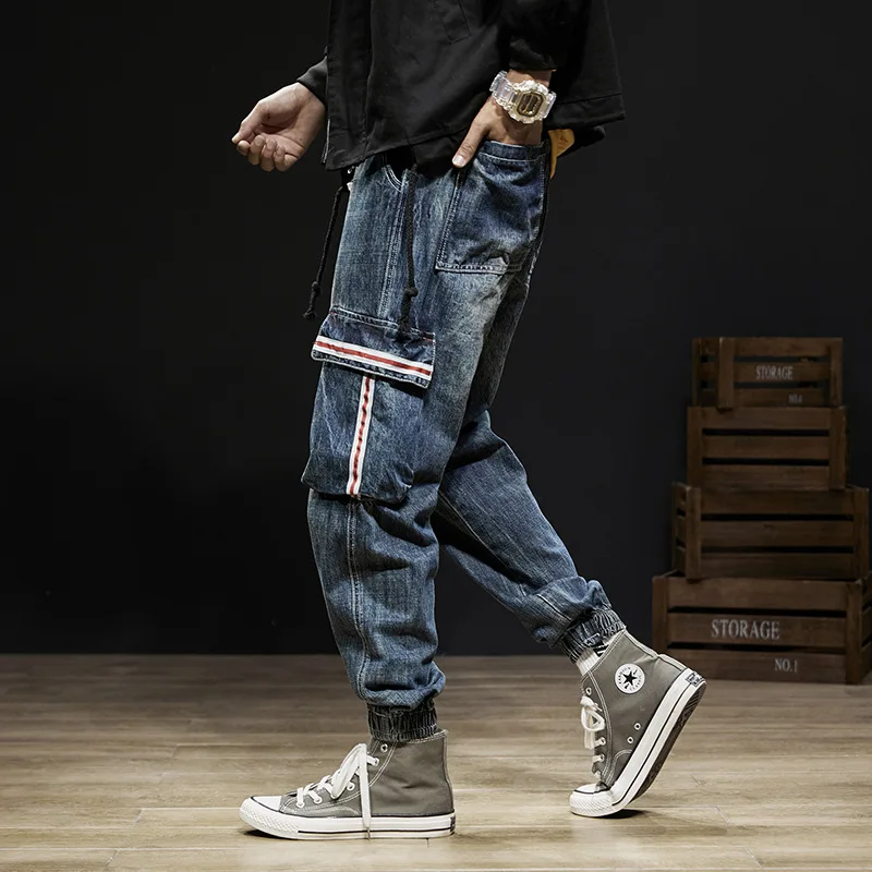Джинсы-карго мужские свободного покроя модные брюки-султанки в японском