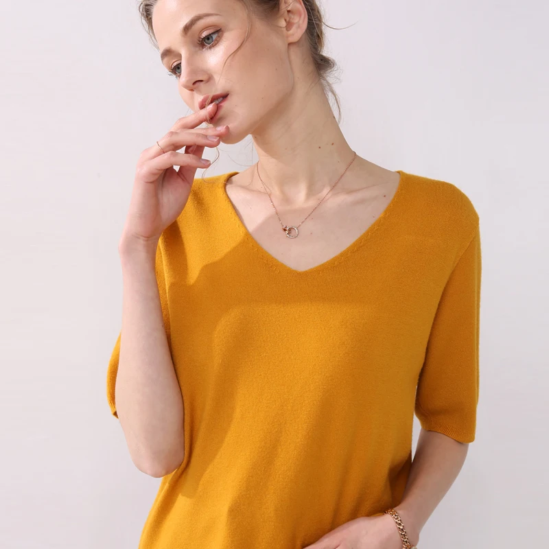 New Arrival Summer Sweater Spring Autumn Women Solid Short Sleeve V-neck Pullovers Jumper Knitted Sweaters | Женская одежда