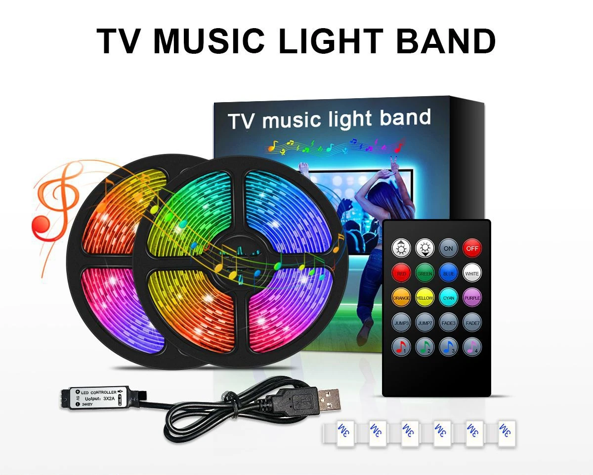 

Светодиодная лента RGB 5050 с Bluetooth-управлением, USB, Гибкая лампа, 5 В, лента, Диодная лента для фестиваля, комнаты, компьютера, ТВ, настольного осв...
