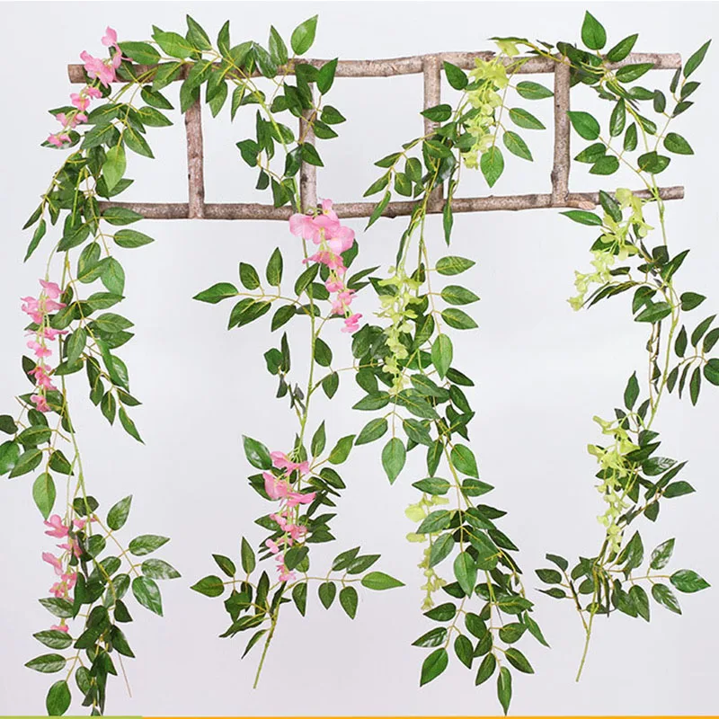 

2M Simulation Wisteria Flower String Home Decoration Fake Plant Vine Wedding Wall Hanging Background Artificial Flower Rattan