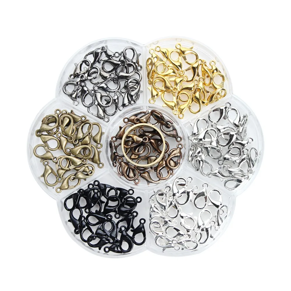 140pcs/box 6x12mm Mixed Metal Iron Lobster Clasps Plastic Box Jewelry Findings Kits Hook Open Tools Ring for DIY | Украшения и