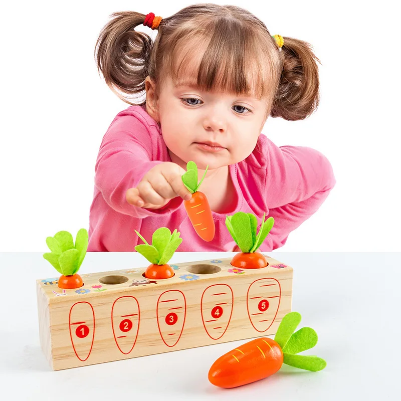 

Baby Wooden Toy Set Montessori Toys Pull Carrot Shape Matching Size Cognitive Children's Educational Baby Toys
