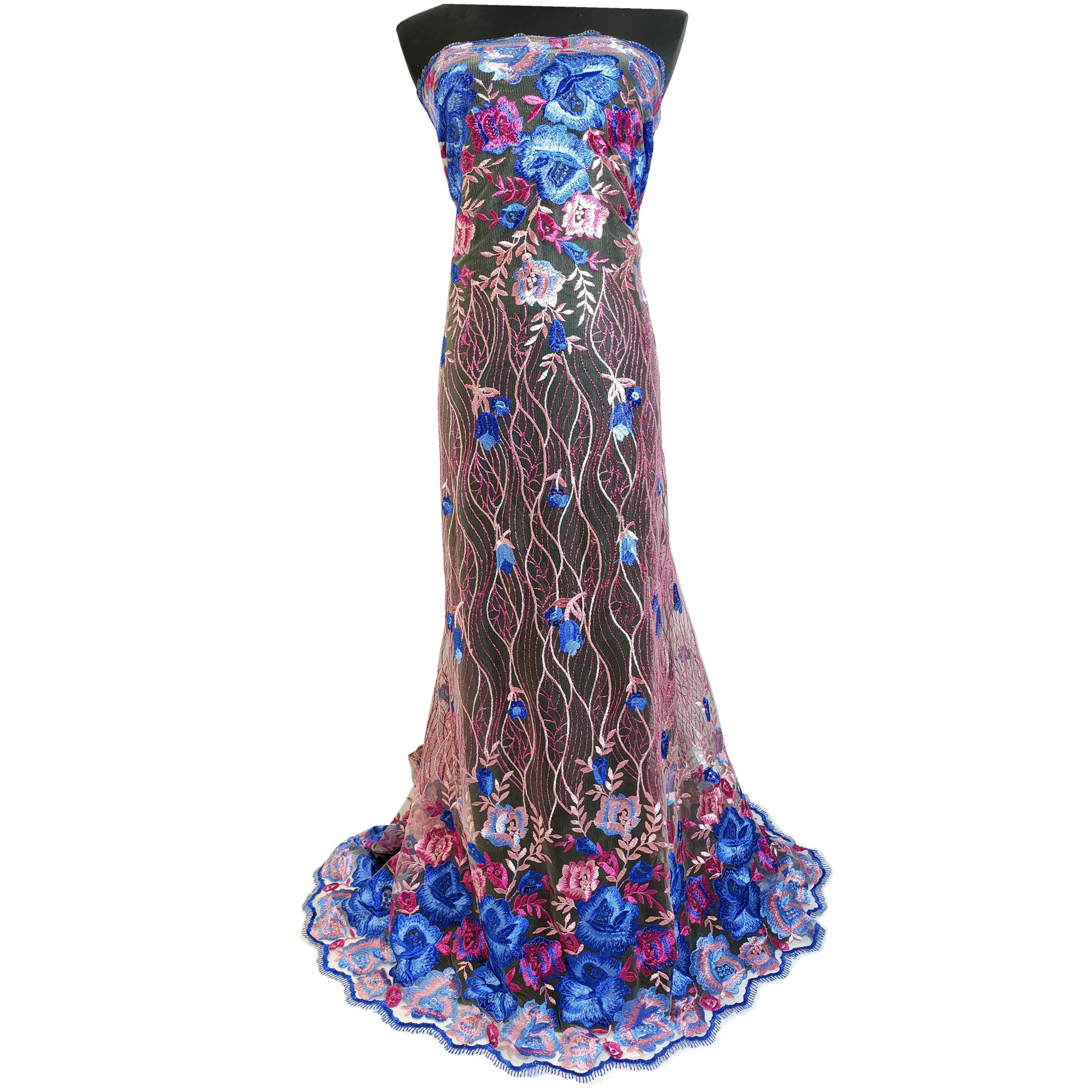 Французские кружевные ткани разных цветов с большим цветочным узором для