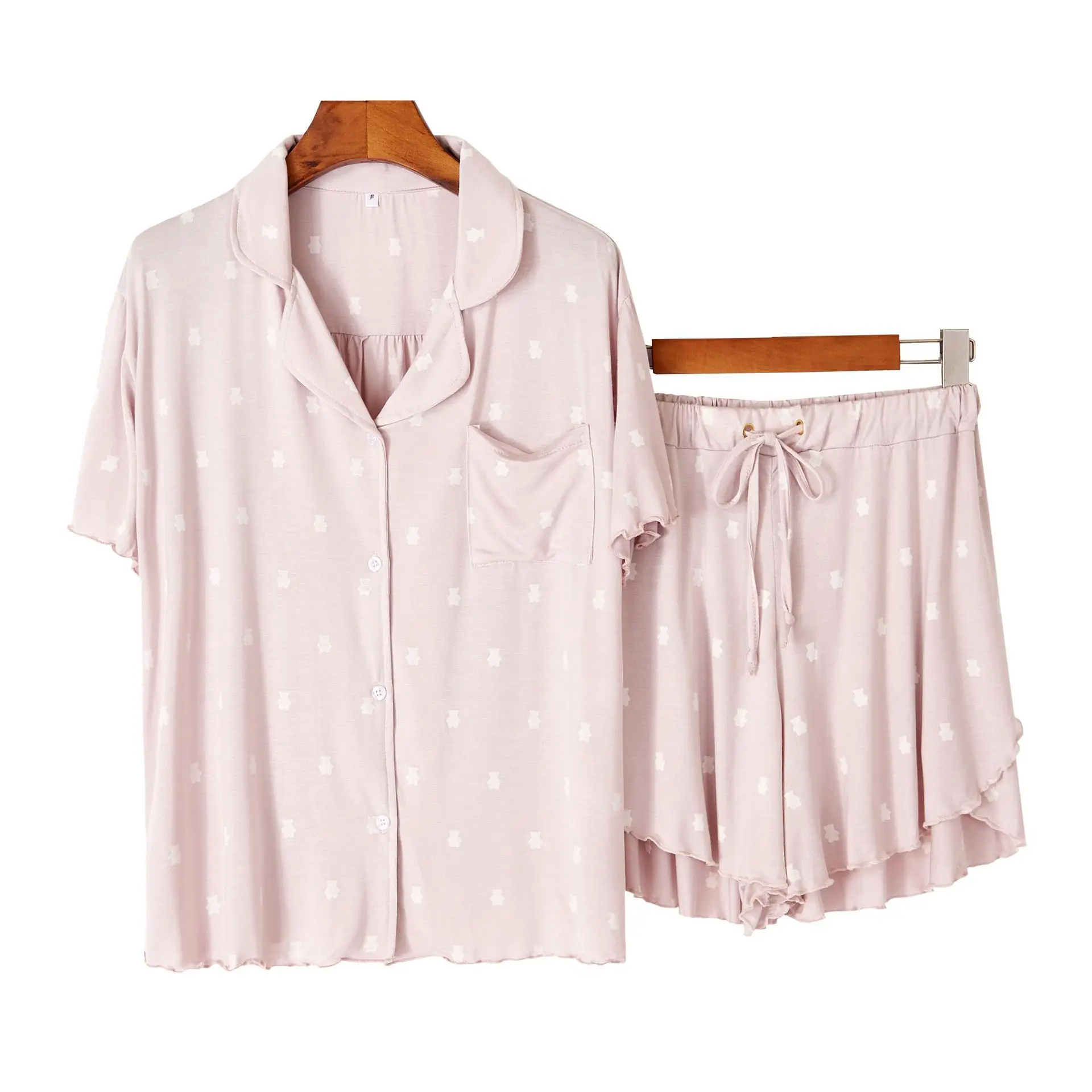 Летняя Домашняя одежда Женская Хлопковая пижама с принтом шорты коротким