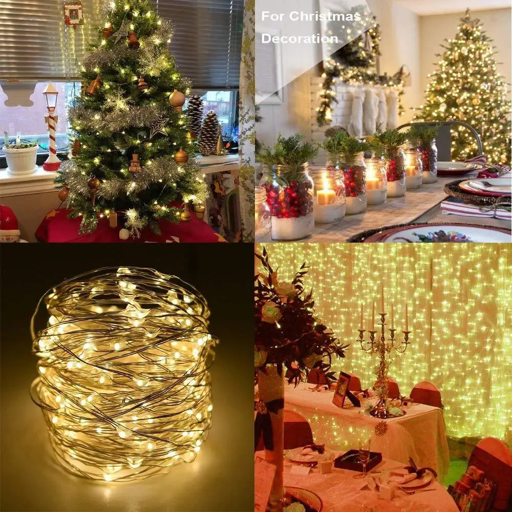 

8 Mode Remote Control Dimmable USB Powered 5M 10M 20M LED Silver Copper Wire String Lights Decor Christmas Fairy Garlands Light