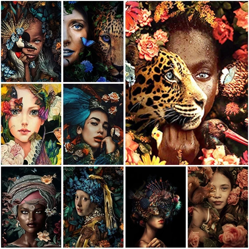 

5D Diamond Painting Animal Flower Africa Women Full Square Round Drill Diamond Embroidery Mosaic Cross Stitch Art Home Decor