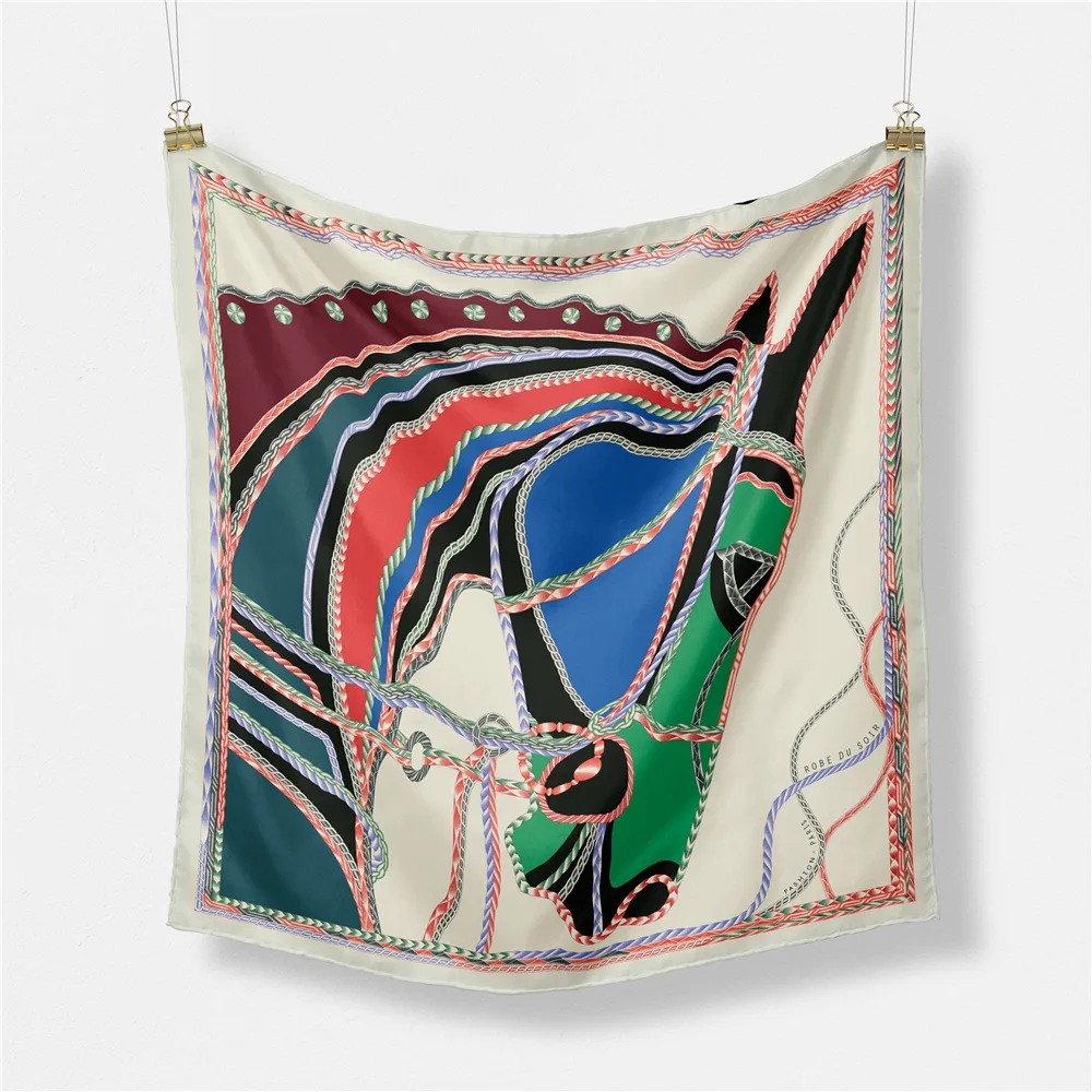 

53cm Fashion Brand Silk Scarves 100% Twill Silk Women Scarves Luxury Horse Neckerchief Design Hijab Square Scarf Shawls 2023 New