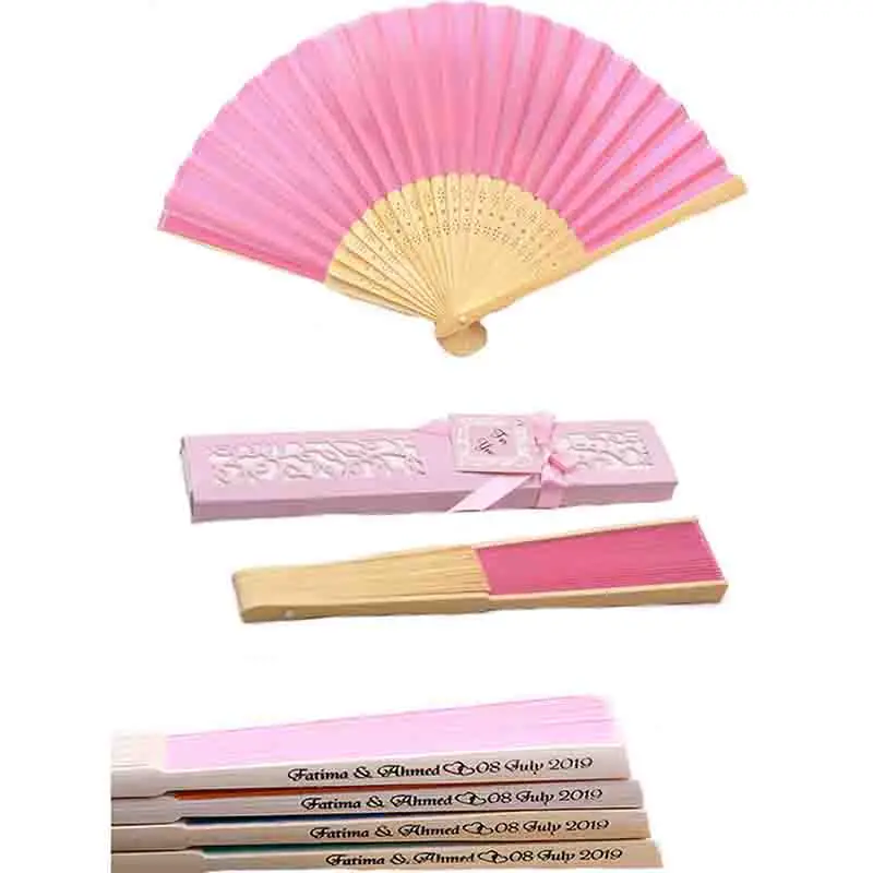 100 шт. персонализированный роскошный Шелковый веер в элегантной подарочной