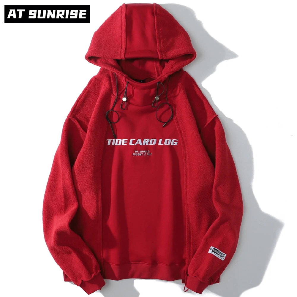 

2021 Men Hip Hop Sweatshirt Hoodie embroidery Streetwear Harajuku Pullover Hoodie Cotton Winter loose Hoodie red black