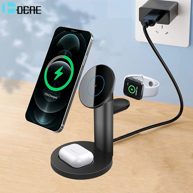 

3 in 1 Magnetic Charging Dock Stand For iPhone 12 Pro Max Mini Airpods Pro Apple Watch 6 SE 5 4 3 Fast Wireless Charger Station