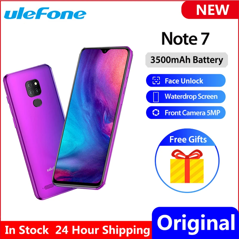 Ulefone Note 7 смартфон с 6 1 дюймовым дисплеем четырёхъядерным процессором 19:9 3500 мАч 16