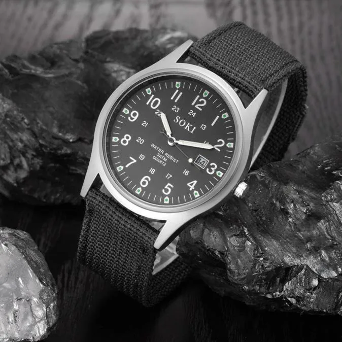 

2021 Military Men's Date Canvas Band Stainless Steel Sport Quartz Wrist Watch Men Watch Waterproof Relogio Masculino Reloj