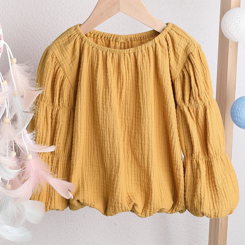 

Sodawn 2021 Girl T-Shirt Autumn Soild Tops Tees Kids Clothes For Girls Children Puff Sleeve Clothing