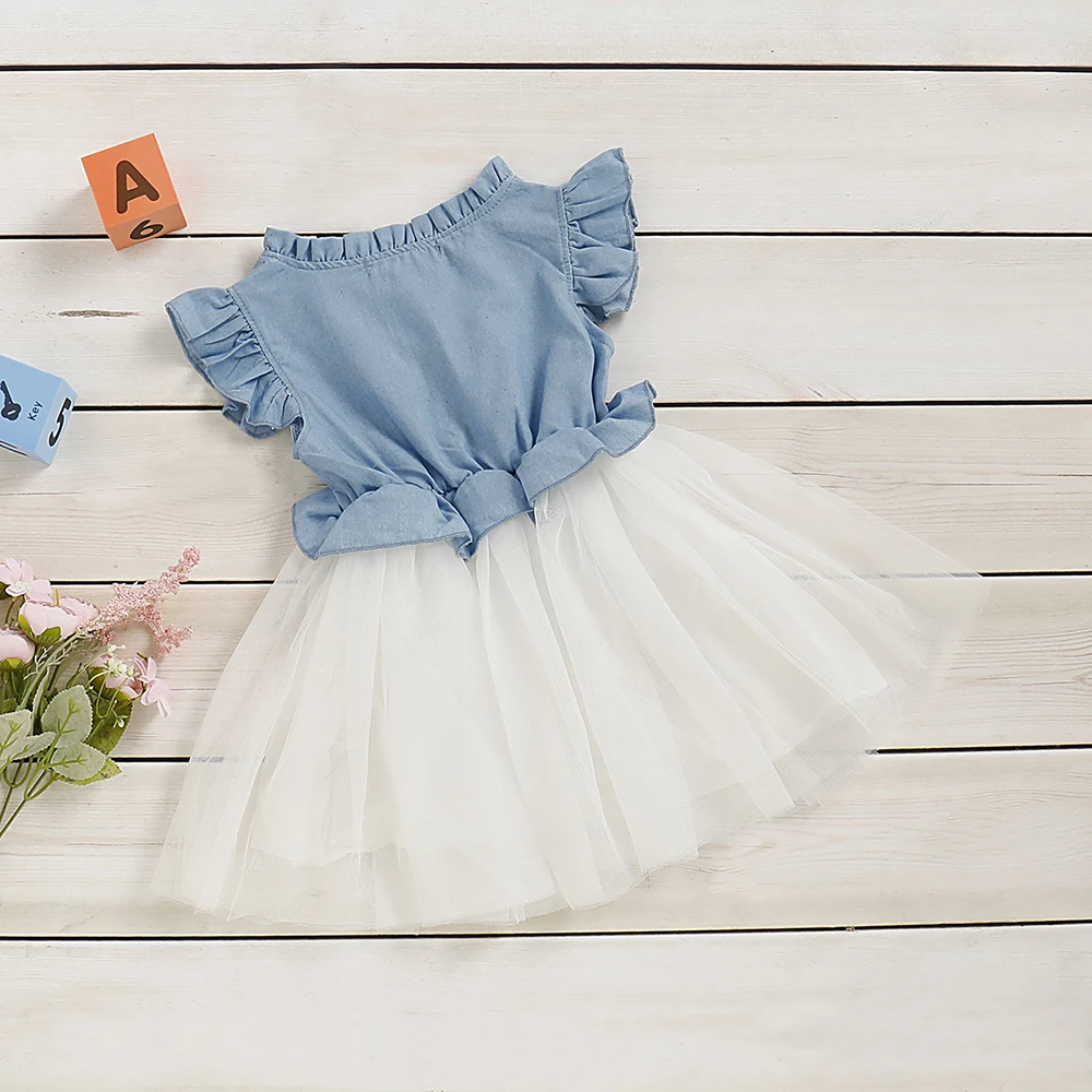 CYSINCOS 2020 летнее платье для девочек детское джинсовое Сетчатое лоскутное