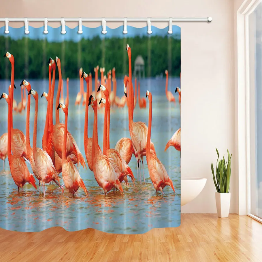 Занавеска для душа с фламинго водонепроницаемая занавеска из полиэстера ванная