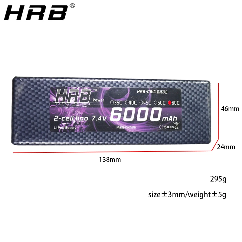 HRB 2S 7 4 V 6000mah 60C Lipo Battery Deans T XT60 XT90 EC5 to 4mm банан Жесткий Чехол для Traxxas TRX4 детали