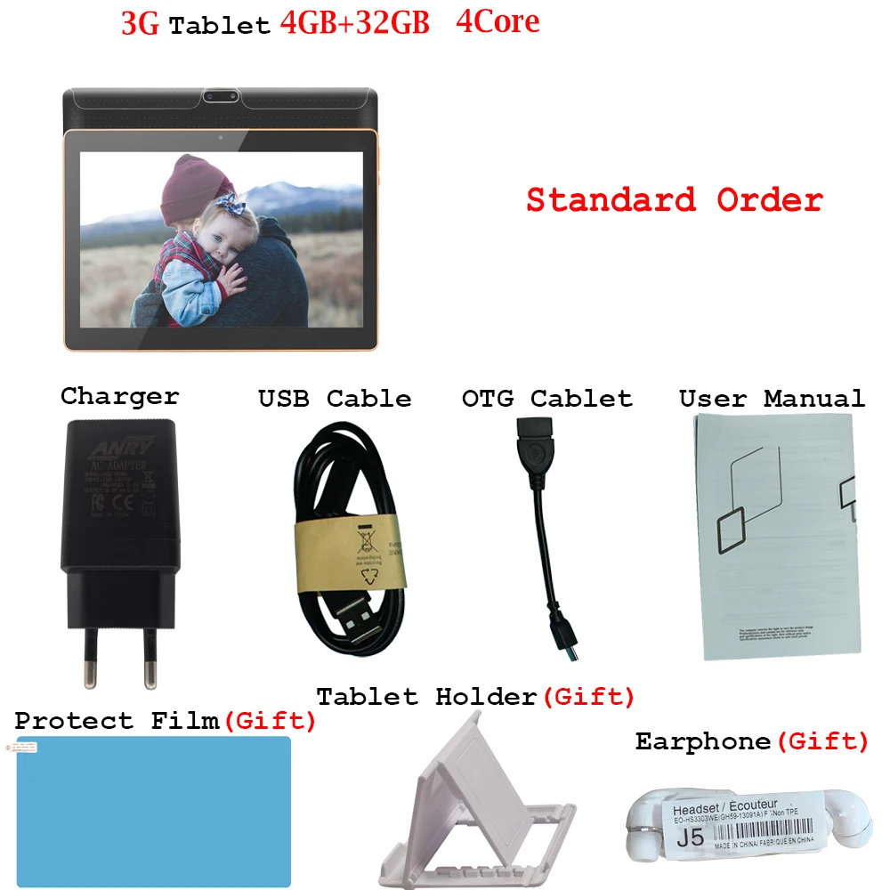 Standard ANRY 102, планшетный ПК, 10,1 дюймов, Android 7,0, планшетный ПК, ips экран, четыре ядра, 4 Гб ОЗУ, 32 Гб ПЗУ, мини-планшет, поддержка расширения, TF карта, 3g Tab - Комплект: Standard