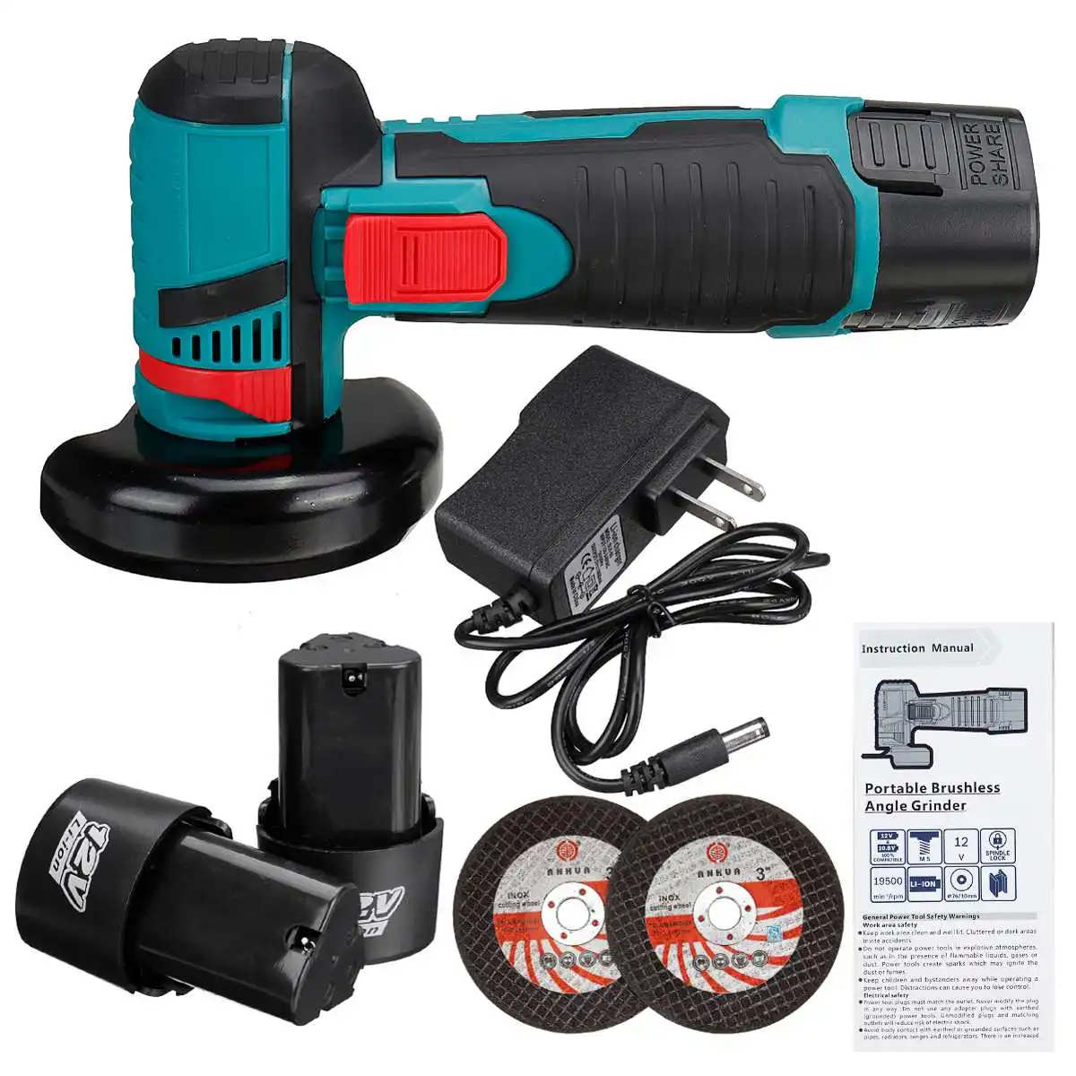 

12V 500W Grinder Brushless Angle Grinder Mini Cordless Angle Polishing Machine Diamond Cutting Power Tool with Two Batteries