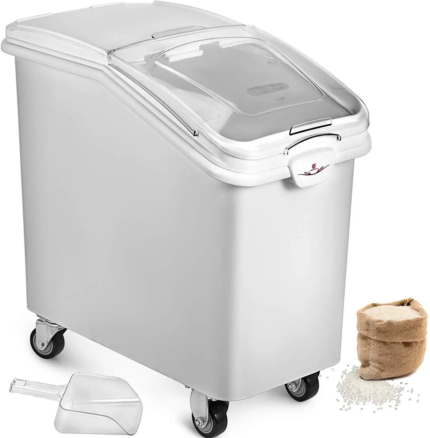 

21/27 Gallon White Plastic Mobile Ingredient Storage Bin with Lid