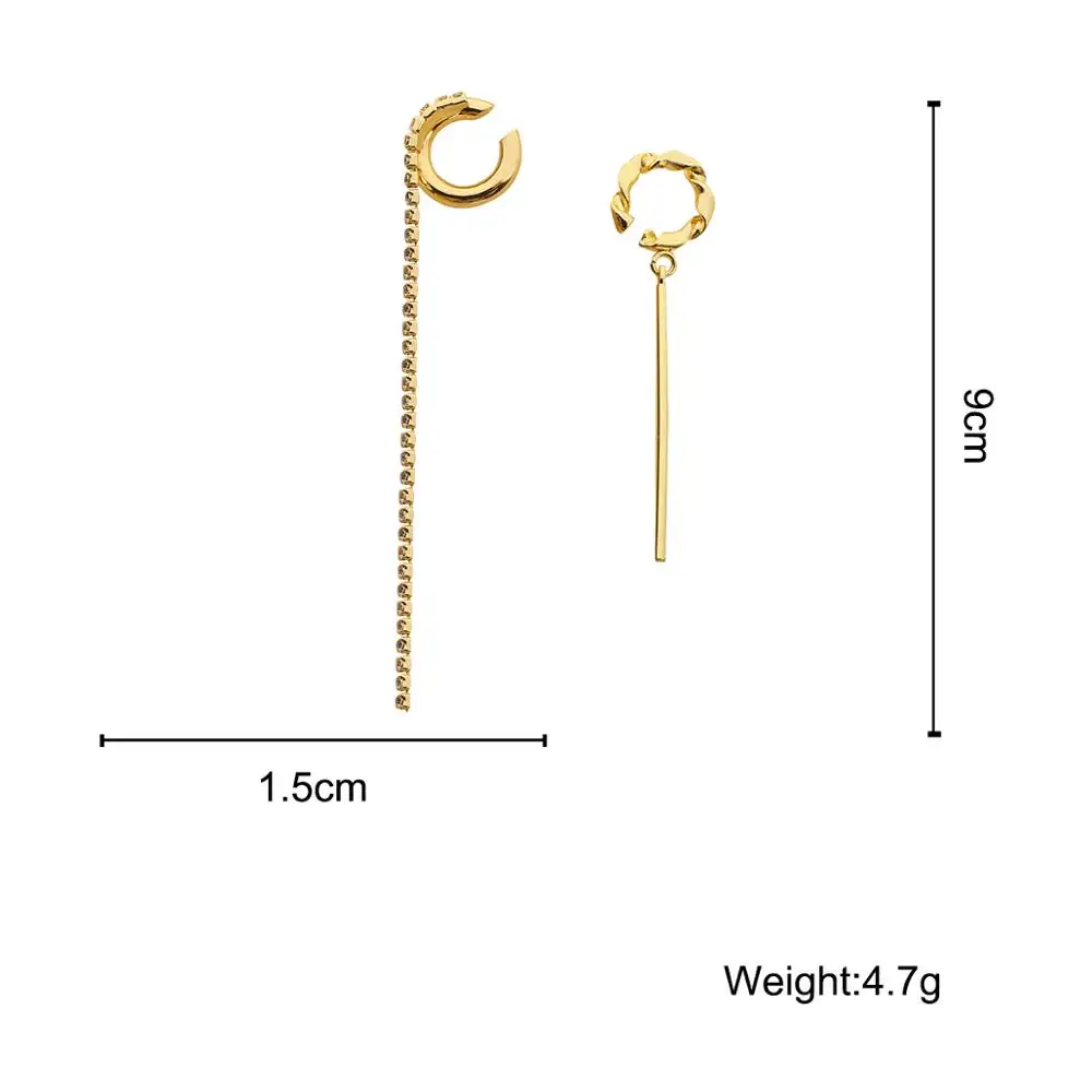 

Flashbuy New Trendy Gold Color Ear Cuffs Clip Earrings for Women Crystal No Piercing Long Tassel Earrings Minimalist Jewelry