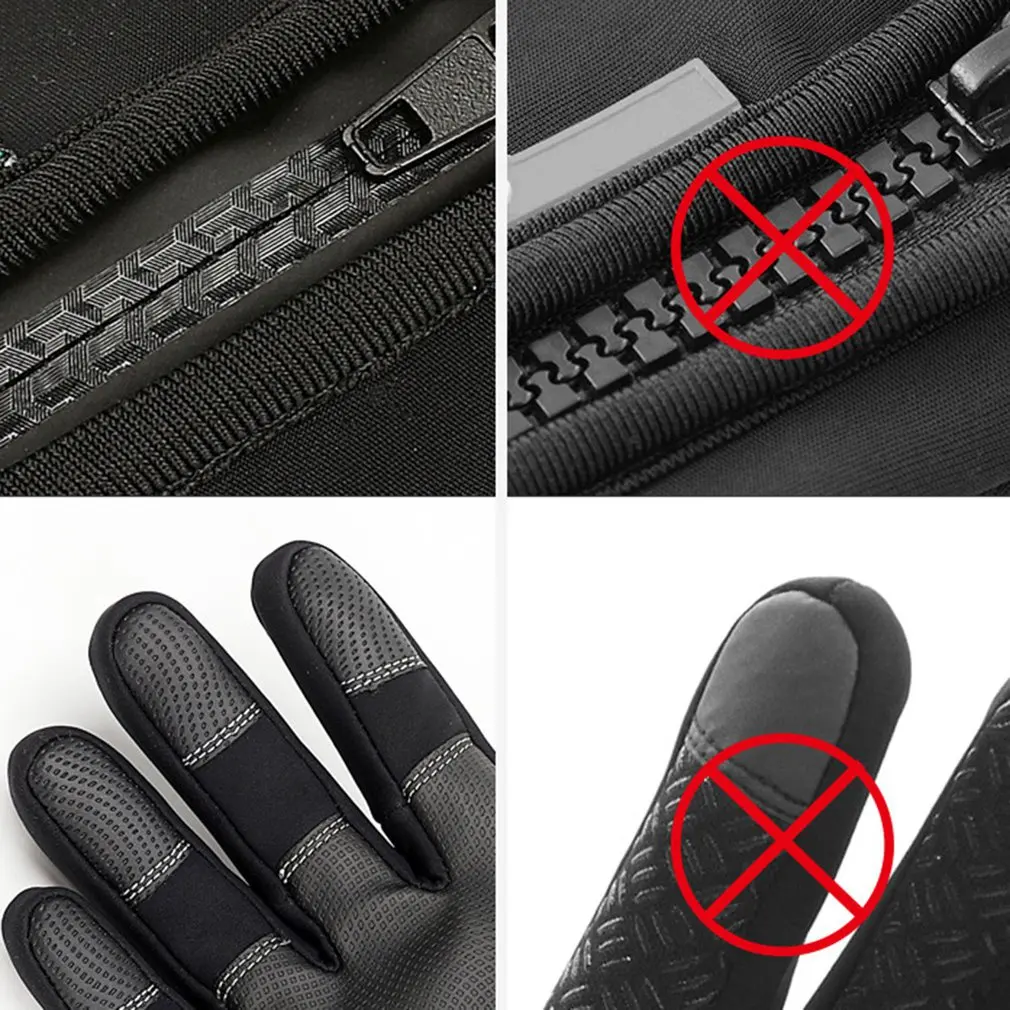 

Outdoor Waterproof Cycling Ski Gloves Winter Touch Screen Men And Women Windproof Warm Riding Full Finger Zipper Gloves