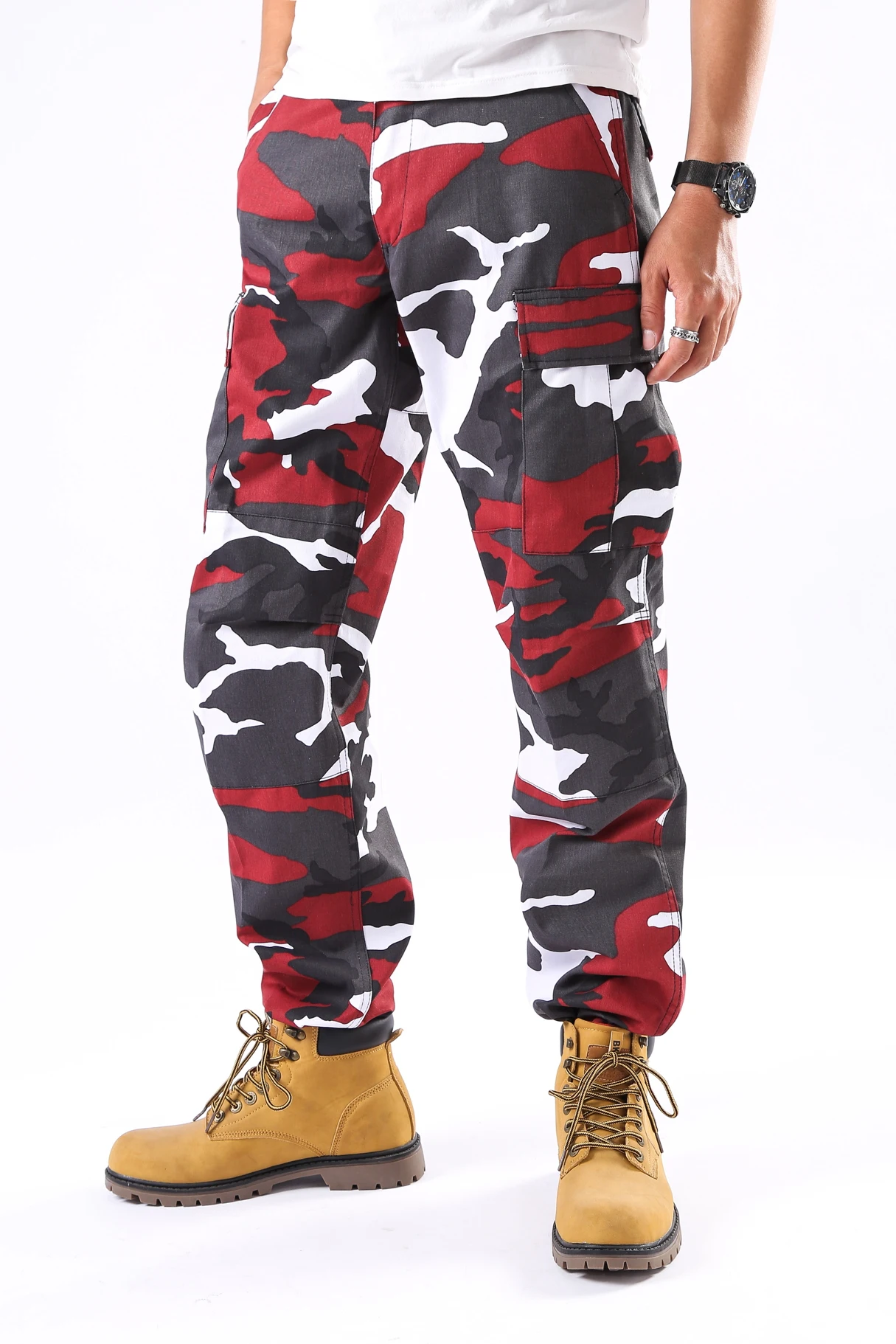 Red Camo Мужские военные армейские штаны BDU, уличные модные повседневные рабочие охотничьи брюки-карго на молнии - Цвет: Red Camo