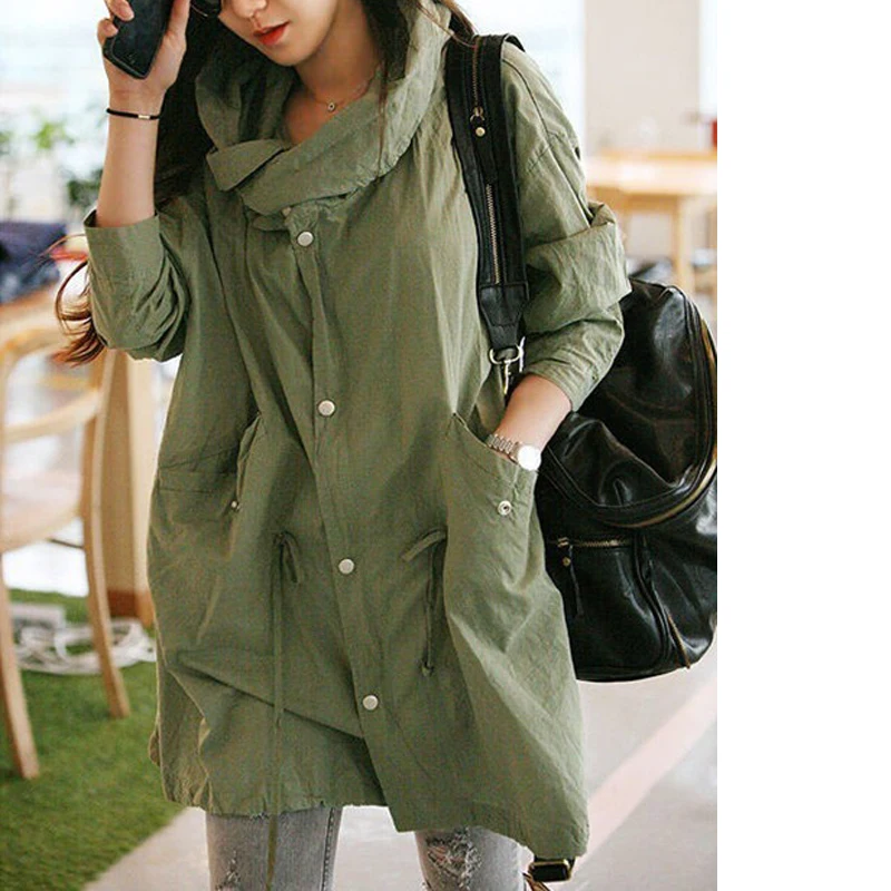 Женская мода панк готический армейский зеленый капюшон с капюшоном на шнурке