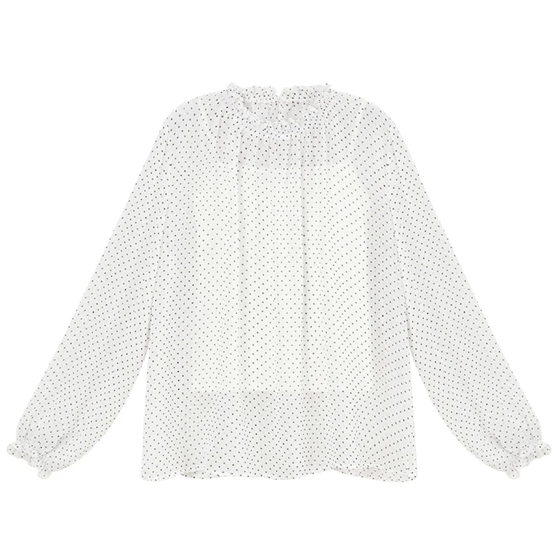 

HIGH QUALITY New spring summer Korean Women's Clothing fashion brand chiffon blouse full sleeve o-neck polka dot Loose Shirts