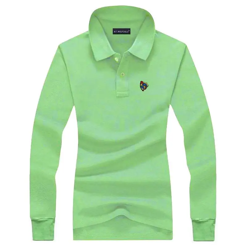 Рубашка-поло женская с вышивкой 100% хлопок длинным рукавом повседневная