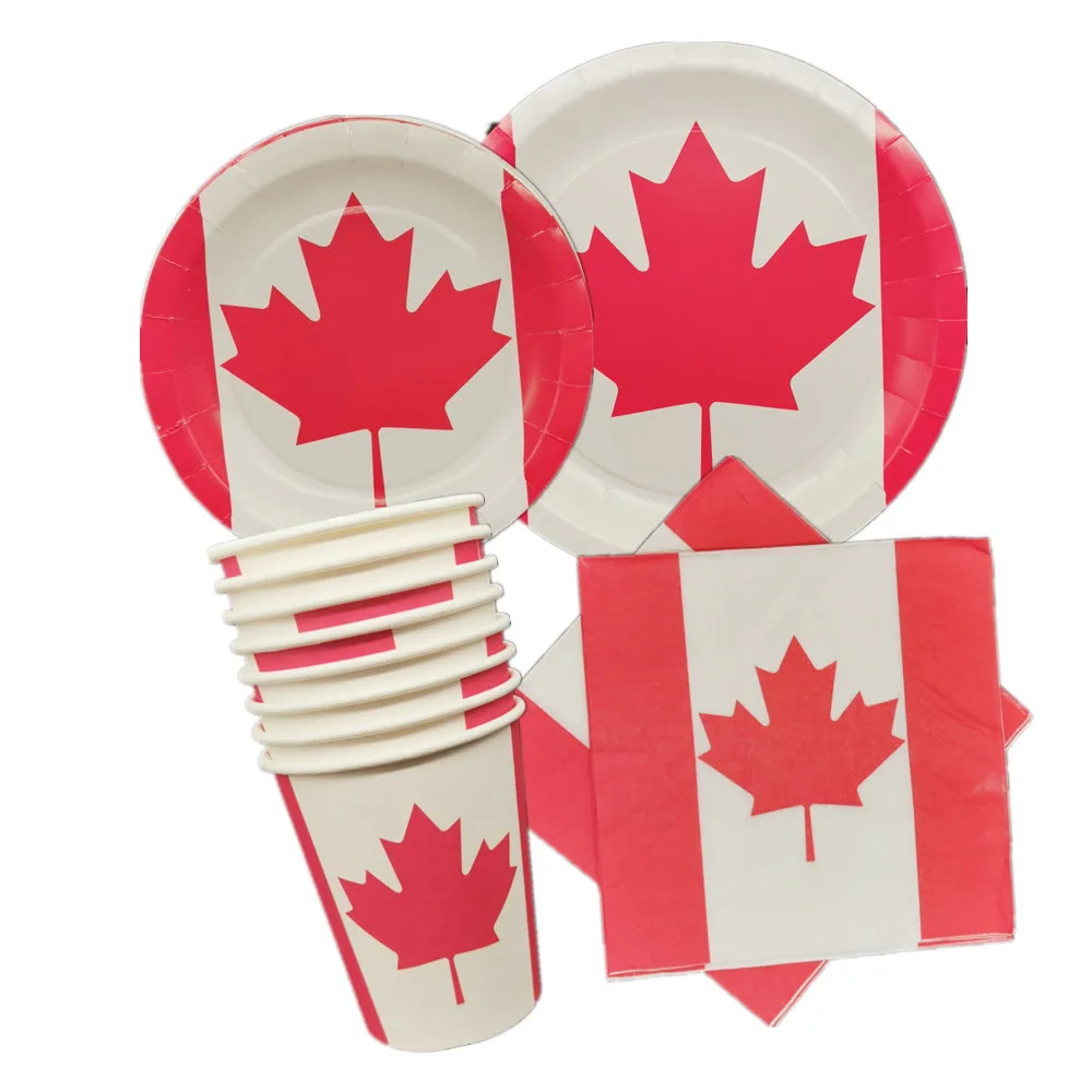 Набор одноразовой посуды с канадским флагом, с красным Кленовым листом, украшение для дня/свадебной вечеринки