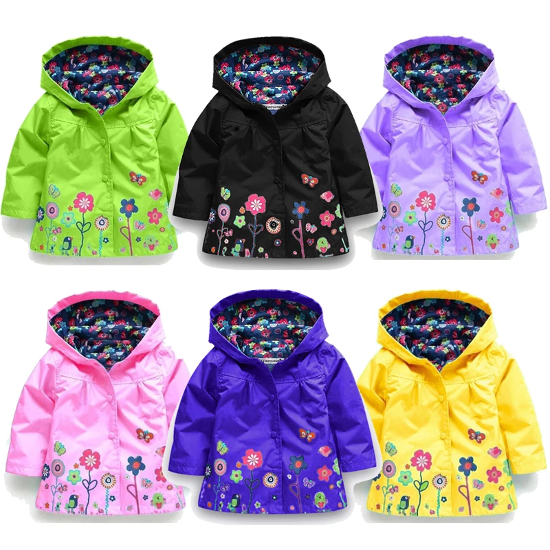 Fiori ragazze giacche autunno impermeabile giacca per bambini giacca a vento cappotto con cappuccio Casual ragazze impermeabile 2-6 anni abbigliamento per bambini