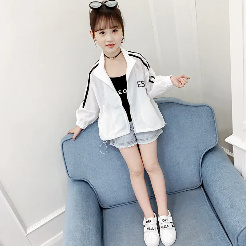 

Thin Jacket Girls 2021 New Spring Summer Students Sports Stripe Loose Casual Short Jacket Baby Clothing Fashion Wild Kids Coat