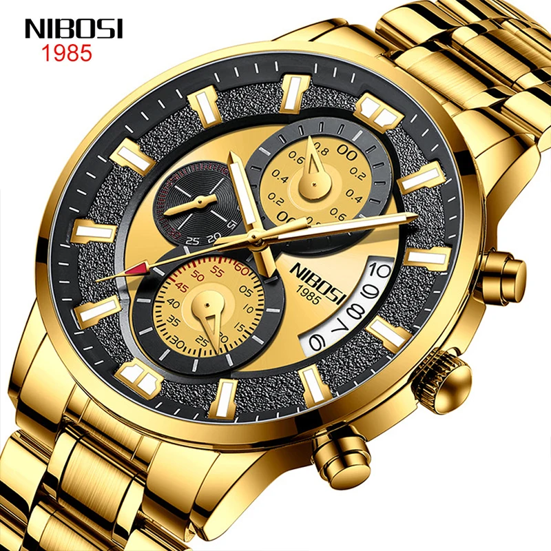 

NIBOSI New Business Quartz Watch Multifunction Three Eyes Chronograph Watches Calendar Display 30M Waterproof Relogio Masculino