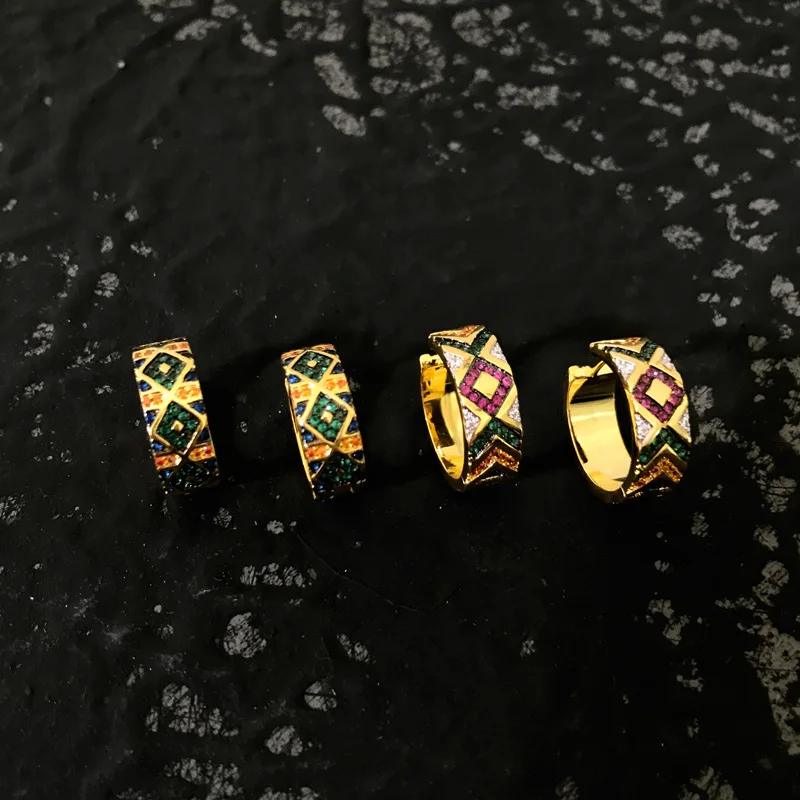 

s925 sterling silver tribal geometric colorful striped earrings female golden yellow personality classic earrings bohemian style