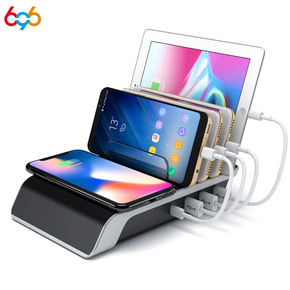 696 YM UD09 QI Беспроводное зарядное устройство Подставка с 4USB порты 5 в 1 несколько док