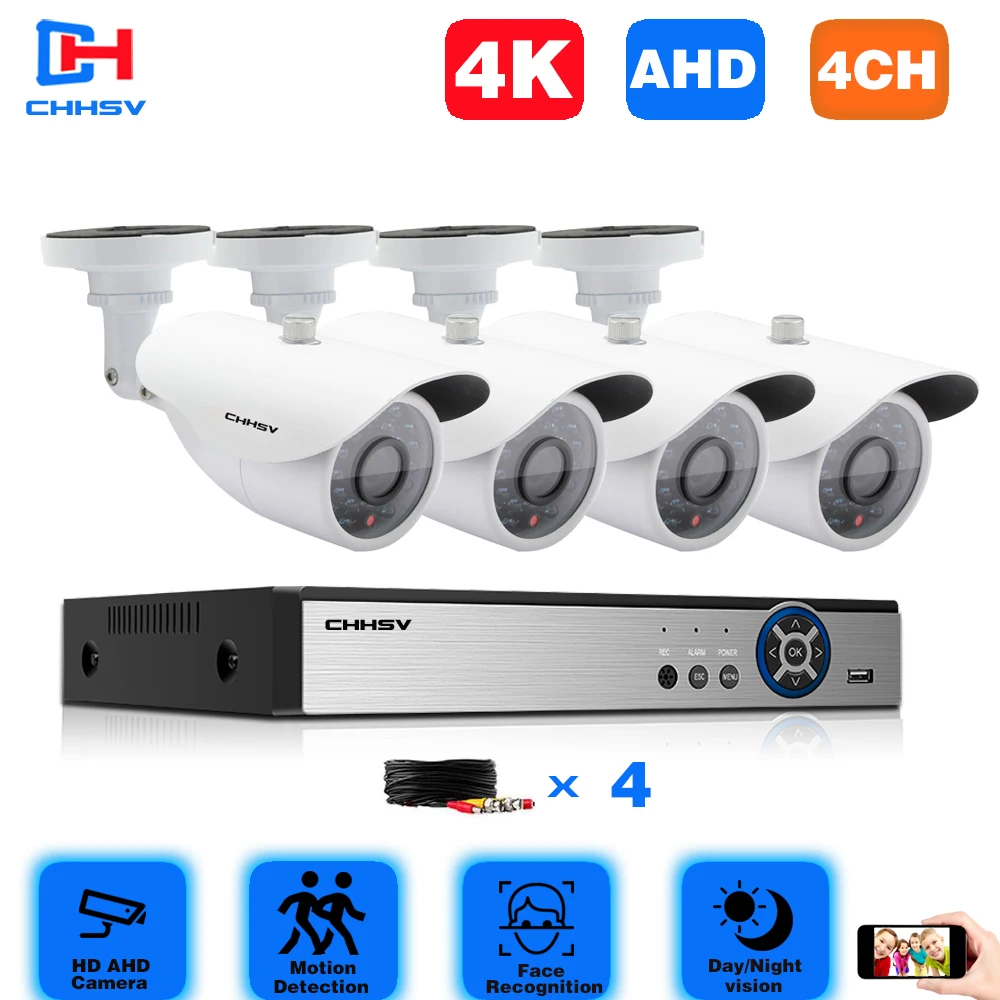 

4CH Video Surveillance Kit 4K HDMI DVR CCTV System For Home Security 4PCS 8.0MP AHD Camera Video Surveillance Set with 1TB HDD