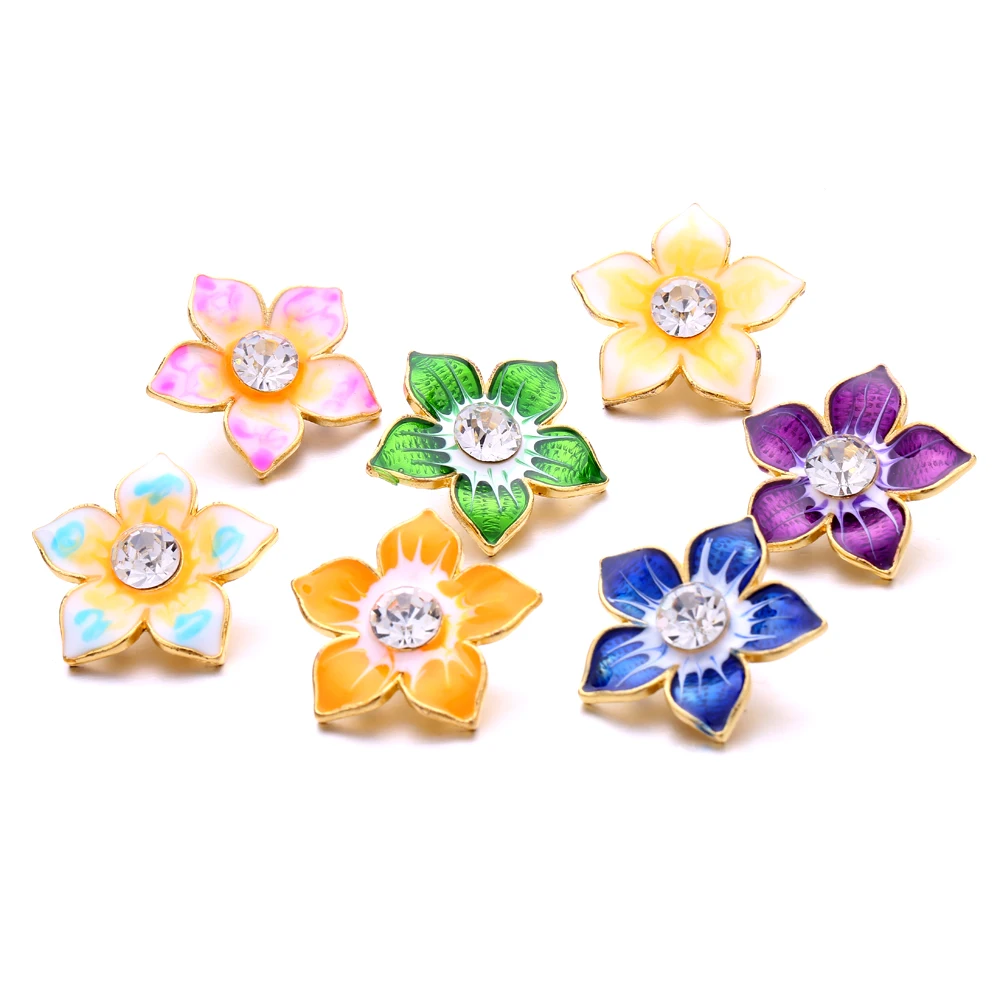 

BoLian 10pcs/Lot Flower Noosa Ginger Snap 7 Colors Drop Oil DIY Bracelet Necklace for Women Men Jewelry Findings Gift