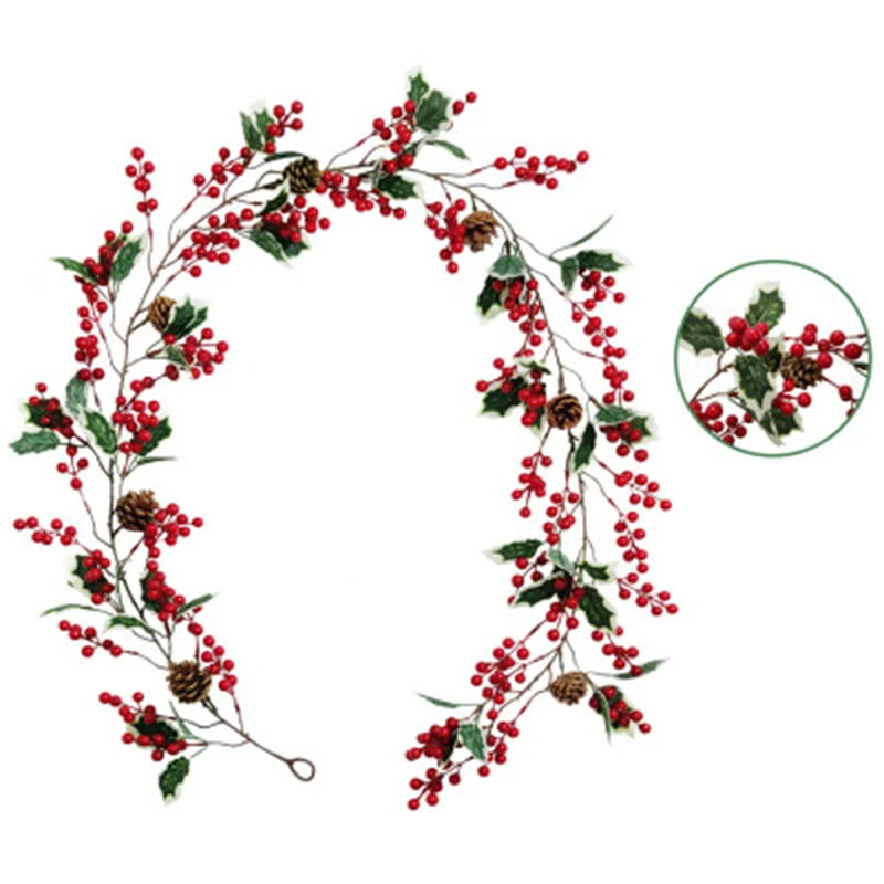 

Red Berry Christmas Garland Flexible Artificial Red Berry Garland with Pine Cone and Green Leaves Red Berry Garlands