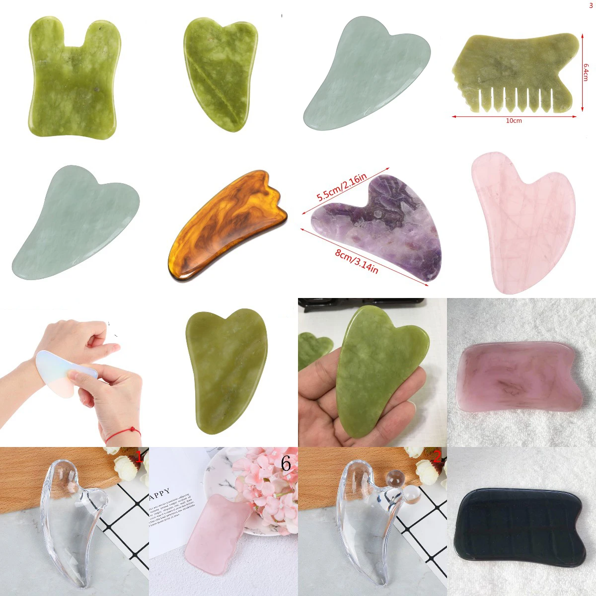 

Natural Jade Gua Sha Jade Roller Scraper Board Massager Face Roller Guasha Stone For Face Neck Skin Wrinkle Remover Beauty Care