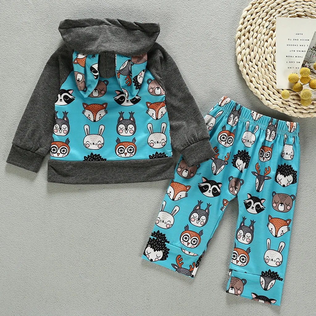 Пуловер с капюшоном и рисунком медведя для маленьких мальчиков комплект из топа