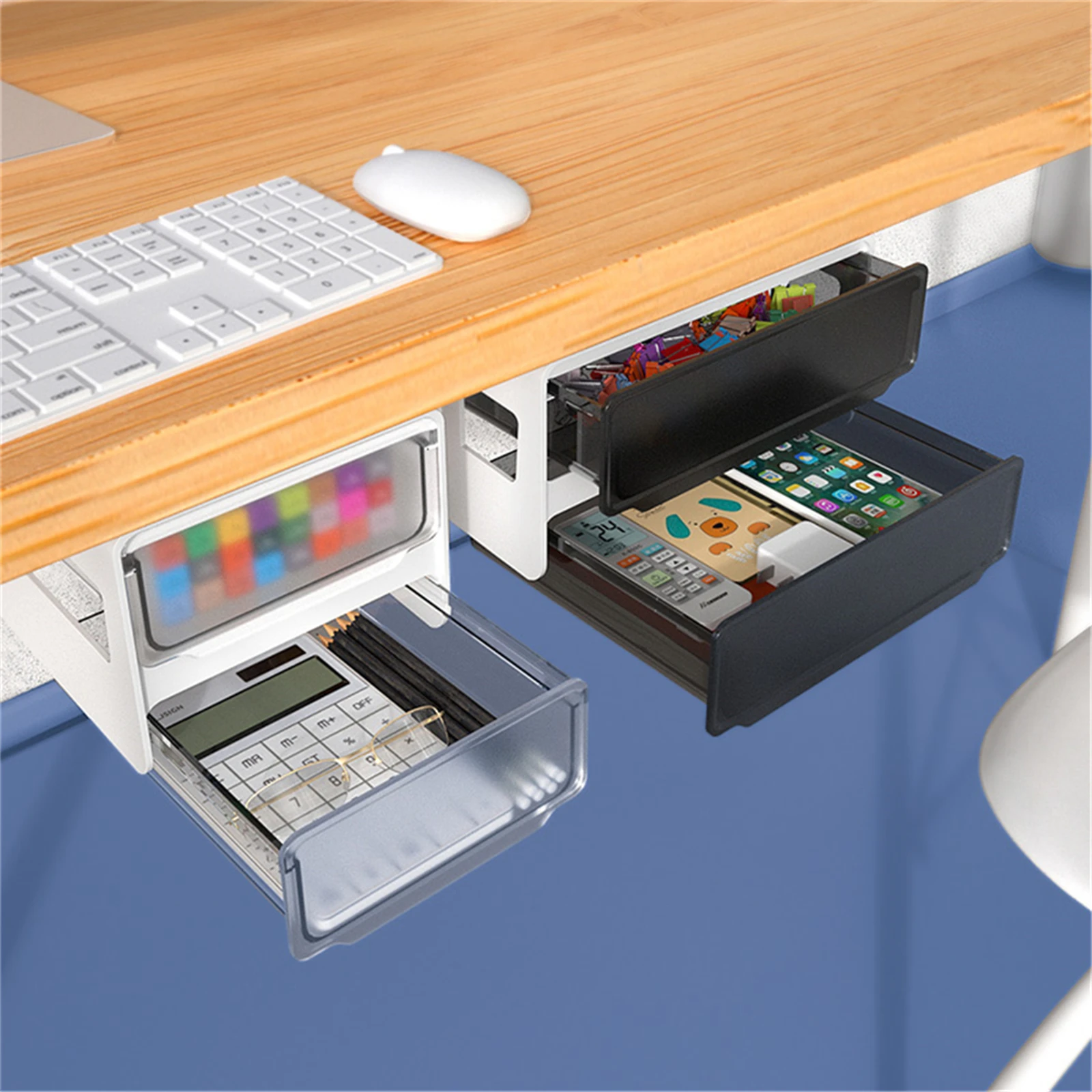 

Multi Purpose Single Layer/Double Layer Self Stick Under Desk Drawer Storage Box