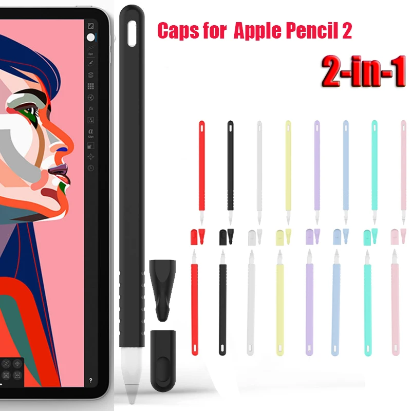 

2pcs /set set Silicone Case For Apple Pencil 2 Sleeve Pencil Grip Holder For iPad Pro Stylus Pen Protective Cover Pencil Caps